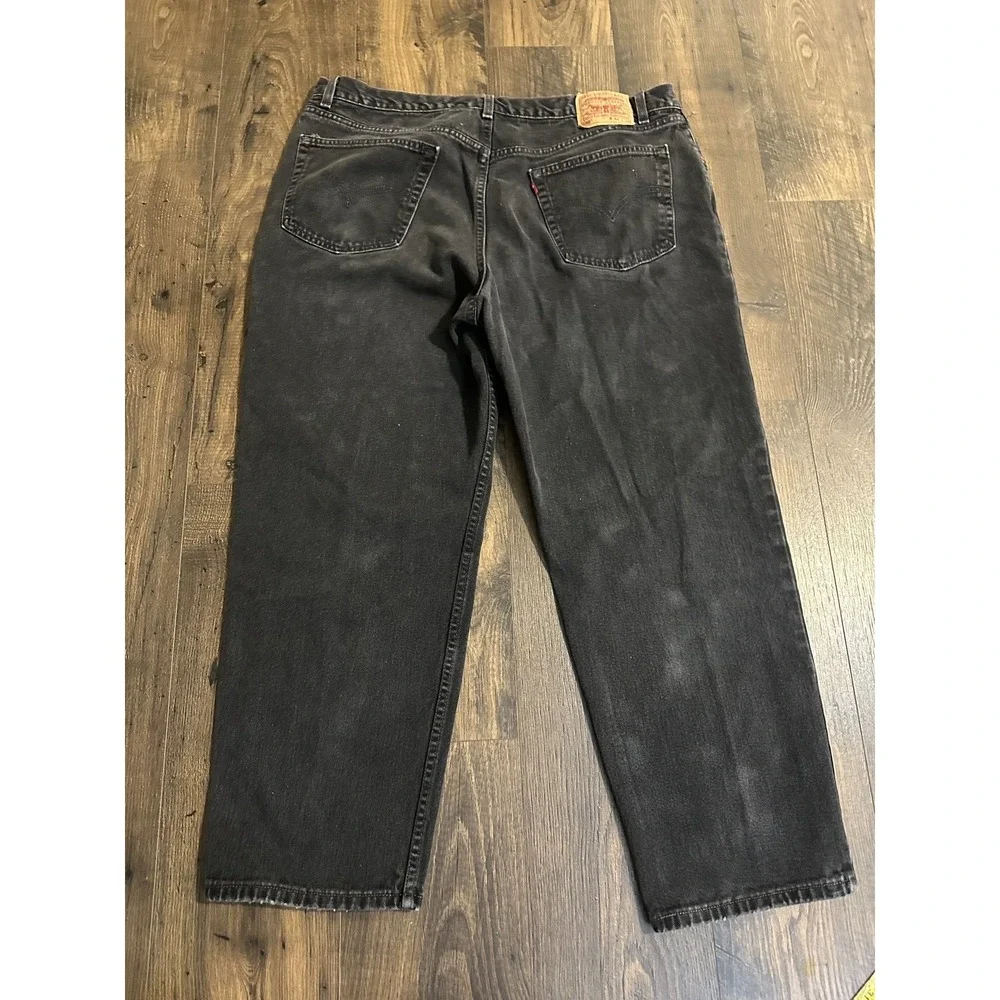 Levis 550 Jeans Mens 44x30 Black Dark Wash Cotton Relaxed Fit Denim Workwear